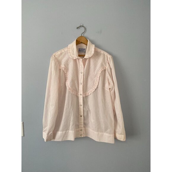 Vintage Rockmount Ranch Women's Pink and White Striped Western Pearl Snap, Small - Picture 1 of 9